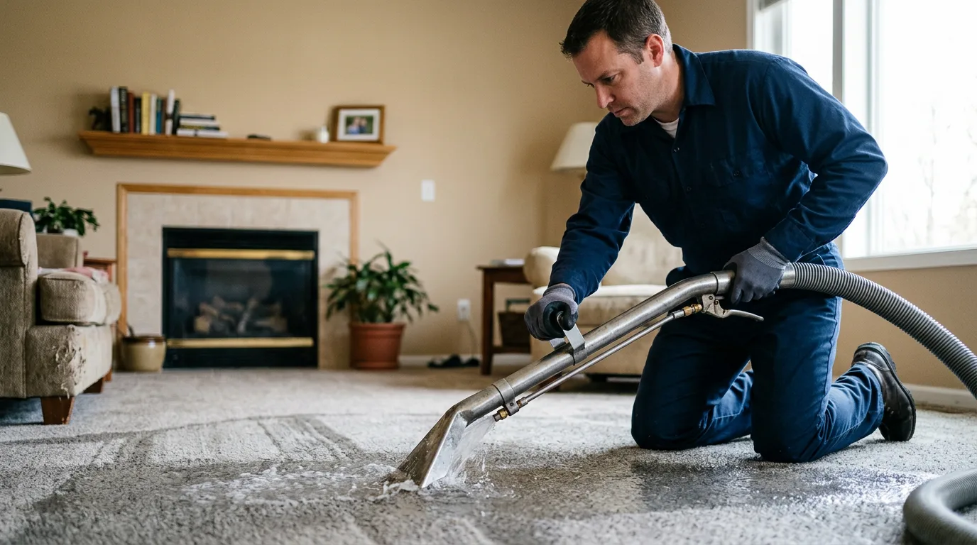 Water damage restoration technician working near Matherville, IL
